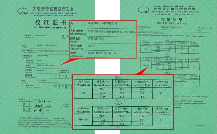 藍(lán)紫光測(cè)試儀LS108校準(zhǔn)證書(shū) 藍(lán)紫光測(cè)試儀LS108校準(zhǔn)證書(shū)